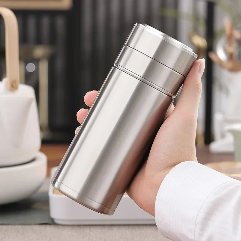 Premium Ceramic Liner Tea Thermos Bottle Teas Separated Cup Black 316 Stainless Steel Thermos Tea Cup Separates Tea and Water